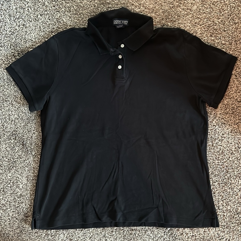 2 Womens Lands End Polo Shirts Black sz L short sleeve